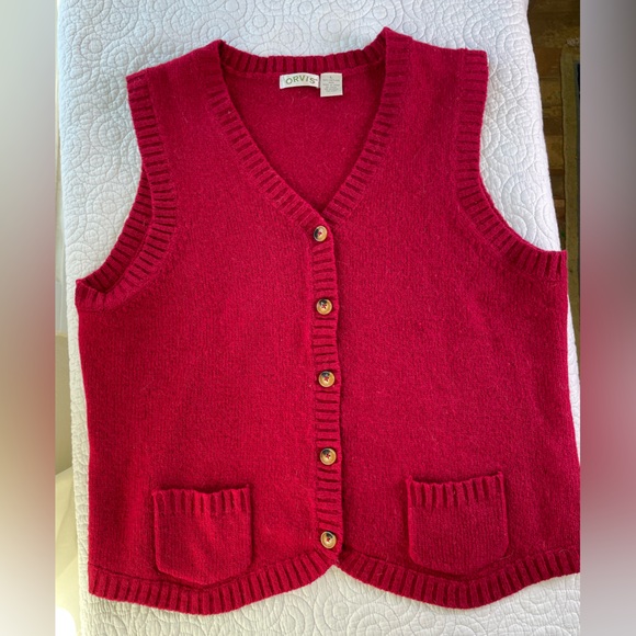 Orvis 100% Shetland Wool Red Vest with pockets - Picture 4 of 6